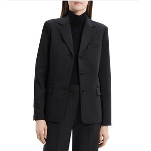 Theory Notch Collar Three Button‎ Jacket Black Tailor Stretch Size 6
